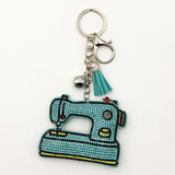 Diamond-studded sewing machine keychain - european & american style tassel metal charm - bag accessory - cross-border hot seller