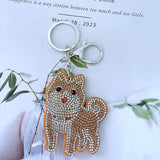 Akita inu keychain - korean velvet rhinestone embellished cute pet - warm orange tone - backpack personalized decoration
