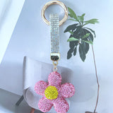 Clay sunflower keychain with rhinestone accents - radiant floral design for bags, backpacks, and more - sunny-themed gift