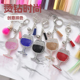 Cross-border hot-selling korean velvet diamond-encrusted red wine glass tassel keychain bag hanging fashion hot diamond luggage pendant