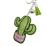 Diamond-studded cactus keychain - european & american style tassel metal charm - bag accessory - cross-border hot seller