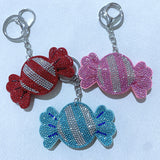 Korean velvet hotfix rhinestone candy keychain - lightweight, sparkling charm accessory - bag charm, car ornament wholesale