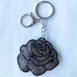 Premium grey rose hotfix rhinestone keychain - korean velvet ultra-light embossed charm - bag & jewelry accessories