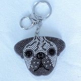 Korean velvet cartoon puppy head animal keychain leather hotfix rhinestone aliexpress fashion bag accessories wholesale