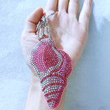 Blue conch hotfix rhinestone bag charm, korean velvet ocean creature super sparkly keychain jewelry accessory