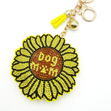 Diamond-studded sunflower keychain - european & american style tassel metal charm - bag accessory creative gift