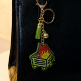 Heavy-duty beaded flame potted plant keychain, rhinestone tassel pendant, instagram-style fashion bag pendant