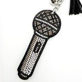 Diamond-studded microphone keychain - european & american style tassel metal charm - bag accessory - cross-border hot seller