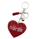 Diamond-studded heart nurse keychain - european & american style tassel metal charm - bag accessory - cross-border hot seller