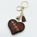 Hotfix rhinestone heart keychain - sports-themed tassel charm - car, bag, and jewelry accessory - cross-border bestseller