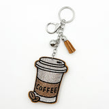 Diamond-studded coffee cup keychain - european & american style tassel metal charm - bag accessory - cross-border hot seller
