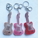 Korean velvet hotfix rhinestone guitar keychain - music lover's accessories, band-themed bag charm, backpack accessory