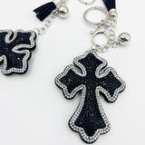 Cross-border diamond-encrusted cross keychain creative korean velvet key chain bag pendant tk hot-selling pendant jewelry factory