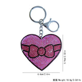 Pink heart bow rhinestone keychain - korean velvet ultra-light & durable charm - women's bag & wallet accessory