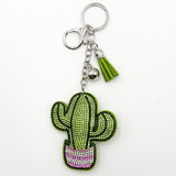 Diamond-studded cactus keychain - european & american style tassel metal charm - bag accessory - cross-border hot seller