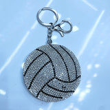 Sports-themed korean velvet hotfix rhinestone ball keychain - basketball, football, volleyball, baseball bag charm