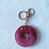 Korean velvet donut hotfix rhinestone keychain - dessert-shaped bag charm - cute girly accessory