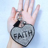 Korean velvet faith heart keychain - luxury inspirational blessed bag charm - car interior blessing ornament