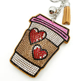Diamond-studded heart coffee cup keychain - european & american style tassel metal charm - bag accessory - cross-border hot seller