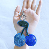 Cherry hotfix rhinestone keychain, korean velvet rhinestone fruit bag charm, color block sweet bag accessory, lightweight