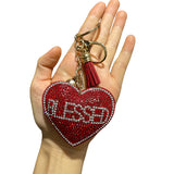 Cross-border hot-selling korean velvet diamond-encrusted pure color heart tassel keychain bag hanging fashion hot diamond luggage pendant