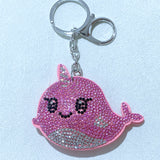 Korean velvet hotfix rhinestone pink whale keychain - cute marine animal, healing style, bag charm, cross-border hot seller