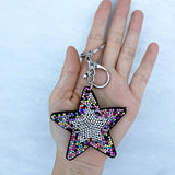Korean velvet rainbow star keychain - rainbow hotfix rhinestone, candy color bag charm