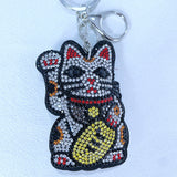 Cross-border popular bring in wealth and treasure cat keychain korean velvet hot diamond bag decoration chinese mascot key chain