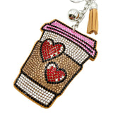 Diamond-studded heart coffee cup keychain - european & american style tassel metal charm - bag accessory - cross-border hot seller