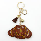 Diamond-studded croissant keychain - european & american style tassel metal charm - bag accessory - cross-border hot seller