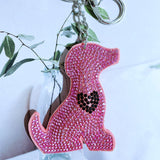 Adorable pink puppy keychain with rhinestone accents - korean velvet pet-themed bag charm
