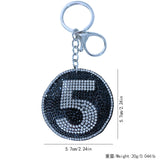 Cross-border hot seller: number 5 keychain - korean velvet hotfix rhinestone bag charm, minimalist keyring