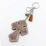 Cross-border diamond-encrusted cross keychain creative korean velvet key chain bag pendant tk hot-selling pendant jewelry factory