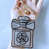 Cross-border perfume bottle keychain - korean velvet rhinestone, ultra sparkly, luxury fashion leather bag & luggage decoration