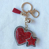 Cross-border hot-selling korean velvet diamond-encrusted heart and star bag charm, double heart sparkling car pendant wholesale
