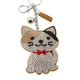 Diamond-studded cat keychain - european & american style tassel metal charm - bag accessory - cross-border hot seller