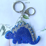 Cute cartoon dinosaur hotfix rhinestone charm korean velvet diamond keychain kids backpack accessory cute gift