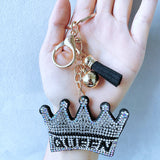 Crown queen keychain - korean velvet rhinestone embellishment - luxury queen style - unique bag chain accessory
