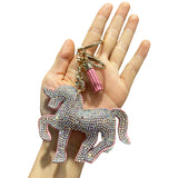 New decorative horse keychain korean velvet full diamond horse bag charm car key pendant cute animal accessories