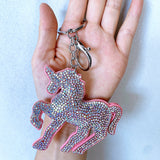 New decorative horse keychain korean velvet full diamond horse bag charm car key pendant cute animal accessories