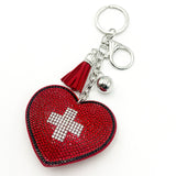 Diamond-studded heart keychain - european & american style tassel metal charm - bag accessory - cross-border hot seller