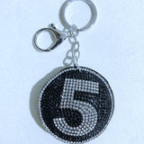 Black number 5 hot diamond keychain black five korean velvet round diamond-encrusted luggage tag team class number hanging ornament