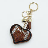 Hotfix rhinestone heart keychain - sports-themed tassel charm - car, bag, and jewelry accessory - cross-border bestseller