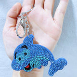 Rhinestone q version dolphin keychain - korean velvet lightweight bag charm - sparkling wallet & car keychain accessory