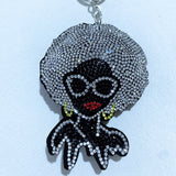 Afro girl leather diamond keychain korean velvet hot diamond stylishretrotrendy avatar box packaging decoration