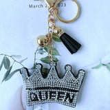 Crown queen keychain - korean velvet rhinestone embellishment - luxury queen style - unique bag chain accessory