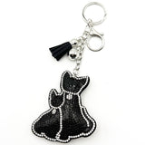 New diamond-studded little black cat keychain - trendy tassel bag charm, cross-border hot seller, creative accessory