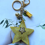 Cross-border simple double-layer five-pointed star keychain diamond-encrusted bag pendant fashion tassel keychain key chain wholesale