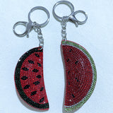Cross-border fruit watermelon bag accessories korean velvet hot diamond car hanging accessories diamond-encrusted cotton velvet keychain