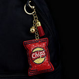 Cross-border hot-selling diamond-studded potato chip keychain, hot-fix rhinestone tassel bag charm, trendy women's jewelry accessory
